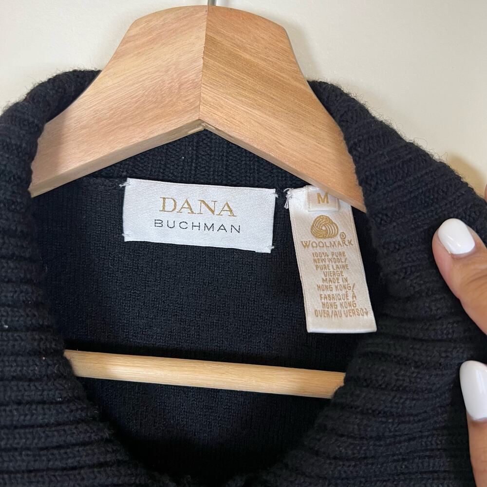 Black Dana Buchman 100% Wool Button Down Cardigan Size Medium - Picture 2 of 4